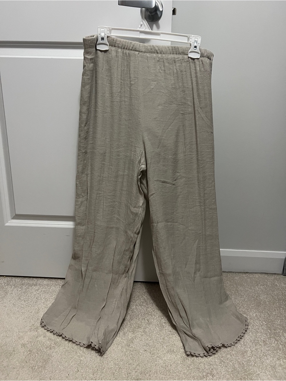 Women’s Wide-Leg boho Pants with Pom Trim - Taupe - Picture 2 of 3